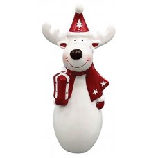 Χριστουγεννιάτικος Διακοσμητικός Τάρανδος Λευκός με Κόκκινο Σκούφο (24cm)