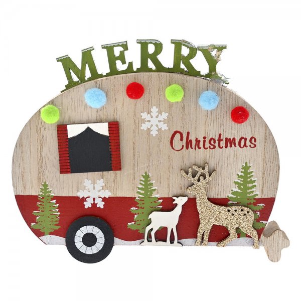 Χριστουγεννιάτικο Διακοσμητικό Ξύλινο Τροχόσπιτο "MERRY Christmas" (16cm)