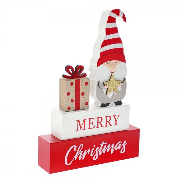 Χριστουγεννιάτικό Διακοσμητικό "Merry Christmas" με Άγιο Βασίλη και Δώρο (17cm)