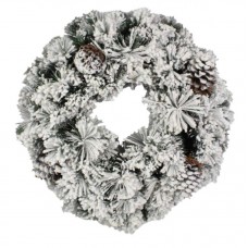 Χριστουγεννιάτικο Διακοσμητικό Στεφάνι Flocked με Κουκουνάρια (60cm)